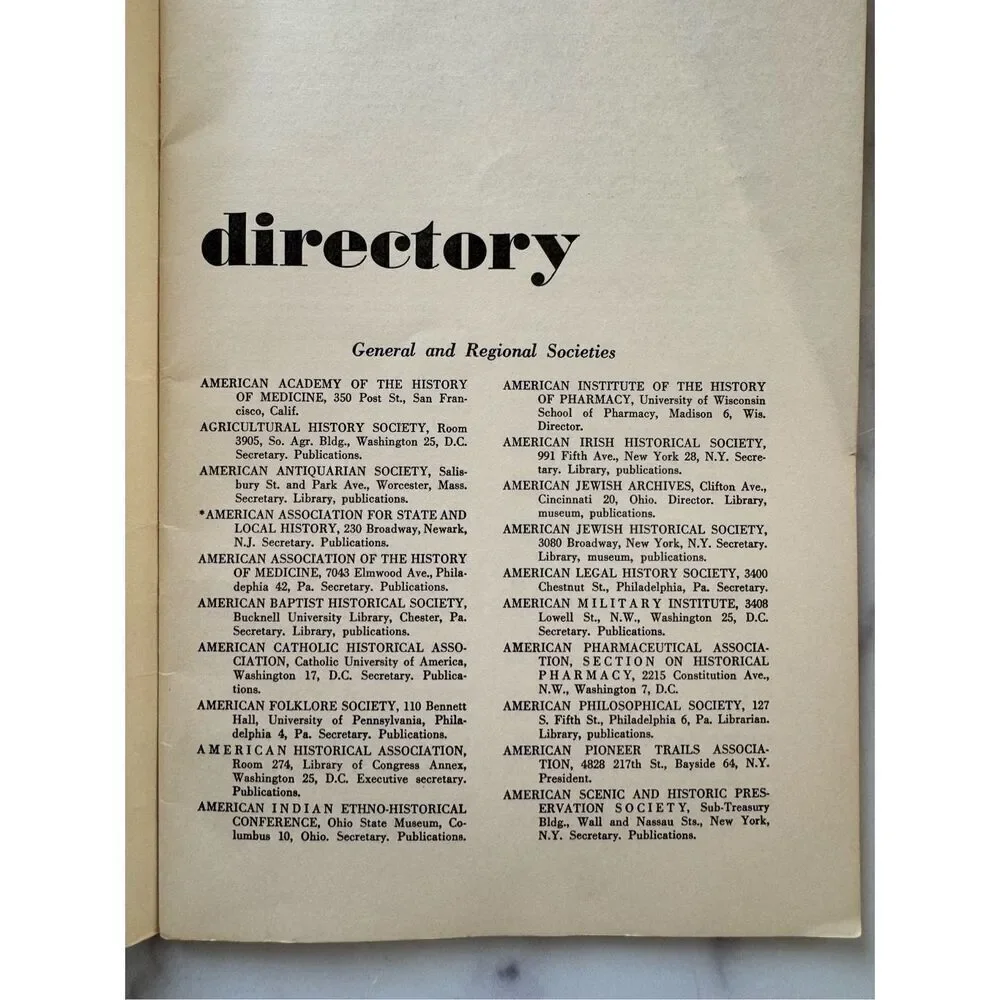 Directory of agencies and Historical Societies United States Canada 1956 vintage